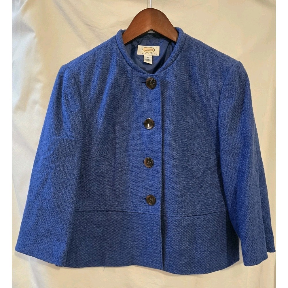Talbots VTG Womens Cropped Tweed Blazer Blazer Size 12P Blue